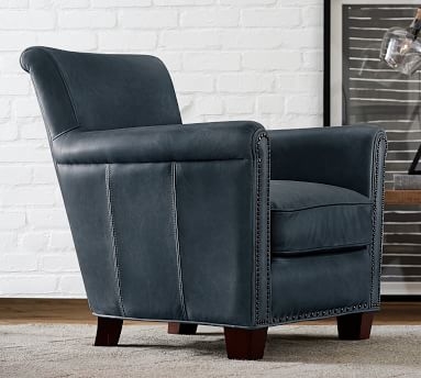 Irving Roll Arm Leather Armchair with Bronze Nailheads, Polyester Wrapped Cushions, Statesville Toffee - Image 3