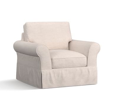 PB Comfort Roll Arm Slipcovered Armchair 39", Box Edge Down Blend Wrapped Cushions, Performance Heathered Tweed Indigo - Image 3