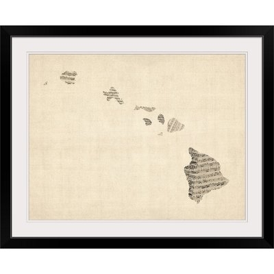 'Old Sheet Music Map of Hawaii' by Michael Tompsett Graphic Art Print - Image 0