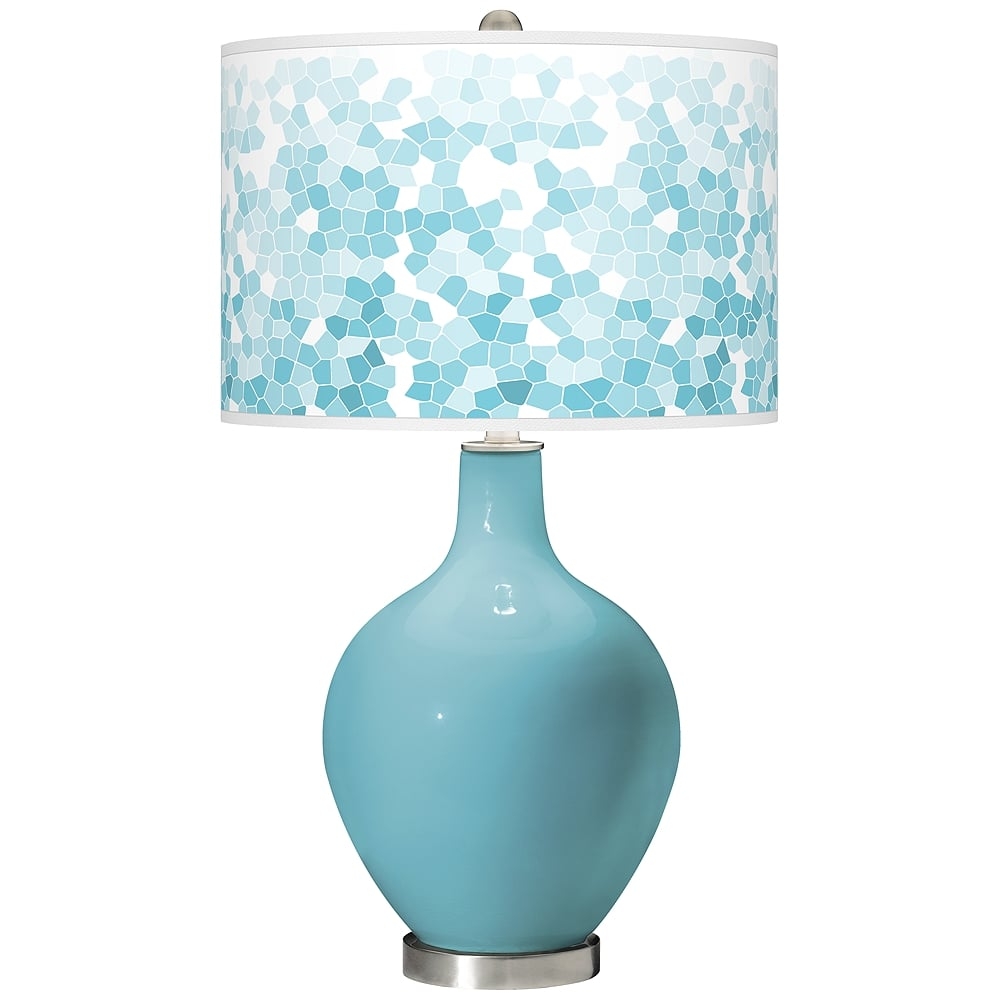 Color Plus Ovo 28 1/2" High Mosaic Shade Nautilus Blue Table Lamp - Image 0