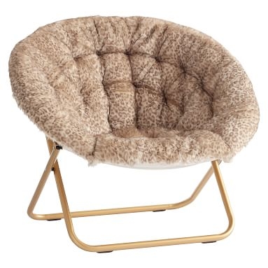 Baby Leopard Faux-Fur with Gold Base Hang-A-Round Chair - Image 1