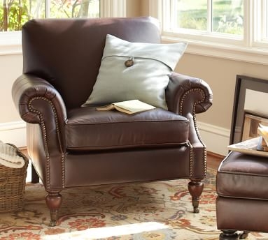 Brooklyn Leather Armchair, Polyester Wrapped Cushions, Signature Chalk - Image 5