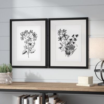 'Botanical Black and White' 2 Piece Framed Acrylic Painting Print Set - Image 0