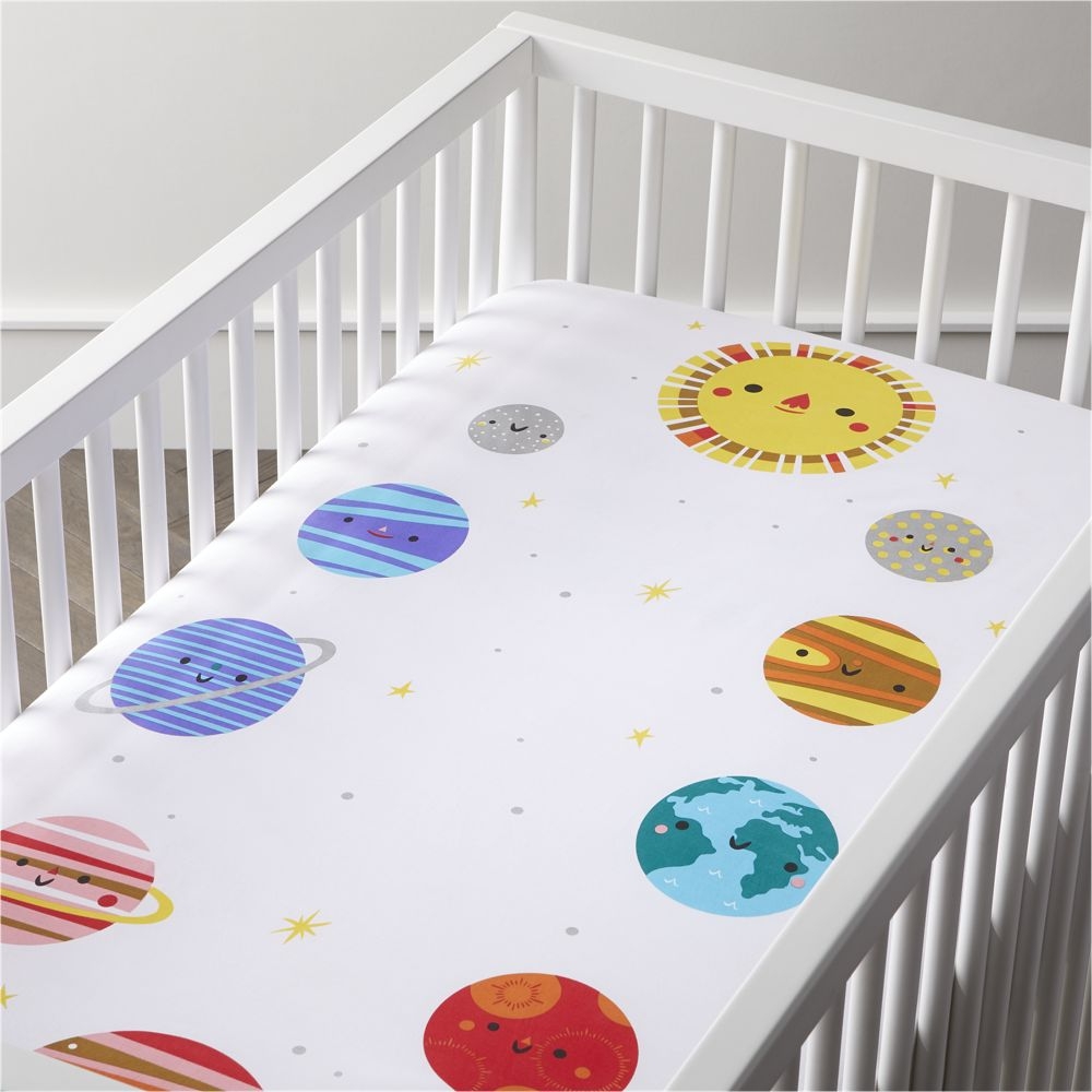 Organic Outer Space Planet Crib Fitted Sheet - Image 0