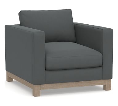 Jake Upholstered Armchair with Wood Legs, Polyester Wrapped Cushions, Performance Plush Velvet Slate - Image 0