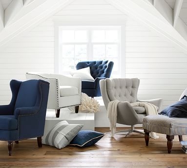 Harlow Upholstered Armchair with Bronze Nailheads, Polyester Wrapped Cushions, Performance Everydayvelvet(TM) Navy - Image 3