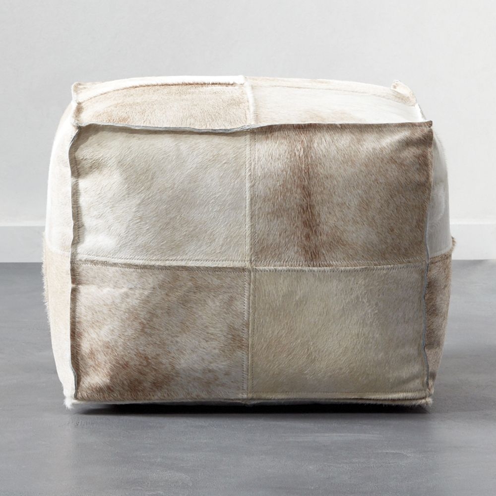 Abele Hair on Hide Pouf, Sand - Image 0