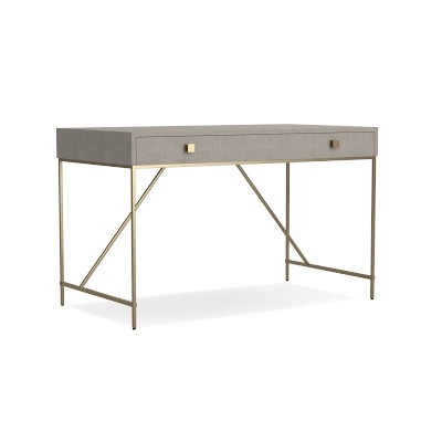 Faux Shagreen Desk, Grey, Brass - Image 2