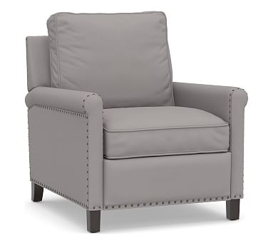 Tyler Roll Arm Upholstered Recliner with Bronze Nailheads, Down Blend Wrapped Cushions, Performance Twill Metal Gray - Image 0