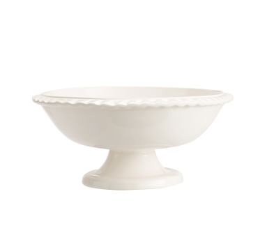 Napoli Handcrafted Ceramic Footed Serve Bowl, White - Image 1