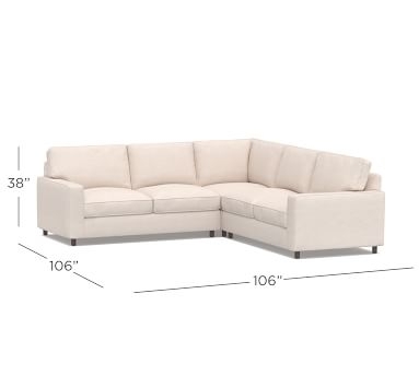 PB Comfort Square Arm Upholstered 3-Piece L-Shaped Corner Sectional, Box Edge Down Blend Wrapped Cushions, Premium Performance Basketweave Ivory - Image 1