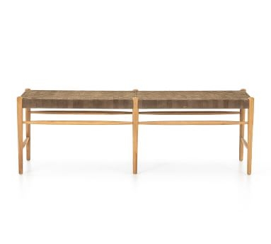 Thomas Woven Leather Bench, Coffee/Natural Oak - Image 5