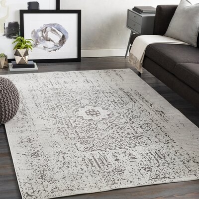Madera Distressed Cotton Taupe/White Area Rug - Image 0