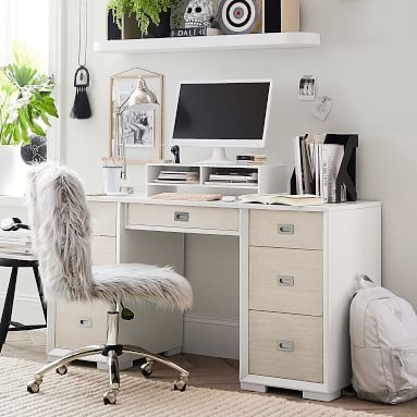 Callum Storage Desk, Weathered White/Simply White - Image 2