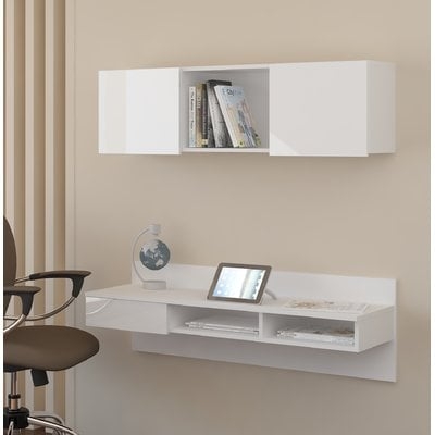 Brylee Wall-Mounted Floating Desk with Hutch - Image 0