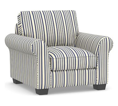 PB Comfort Roll Arm Upholstered Armchair 41.5", Box Edge Memory Foam Cushions, Antique Stripe Blue - Image 2
