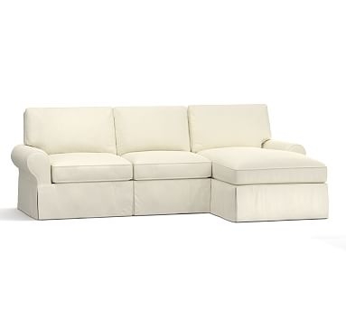 PB Basic Slipcovered Left Arm Sofa with Chaise Sectional, Polyester Wrapped Cushions, Premium; Performance Basketweave Ivory - Image 2