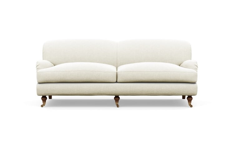 Rose by The Everygirl Sofa with Vanilla Fabric and Oiled Walnut with Brass Caster legs - Image 0