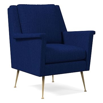 Carlo Midcentury Chair, Basket Slub, Sapphire, Brass, Poly - Image 1