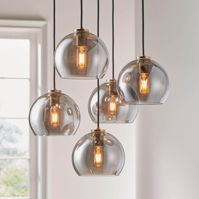 Arren Brass 5-Light Round Pendant with Round Silver Glass Shades - Image 1