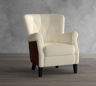 Mattox Leather Armchair with Shearling, Polyester Wrapped Cushions, Nubuck Fawn - Image 1
