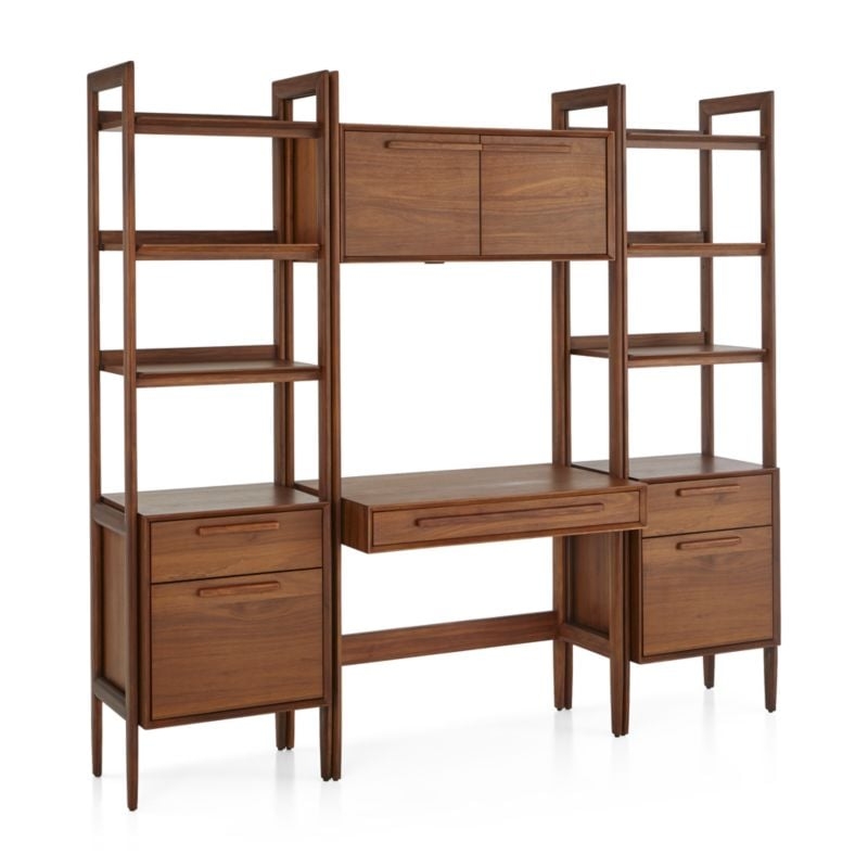 Tate Walnut Bookcase Desk with Outlet with 2 Bookcase File Cabinets - Image 2