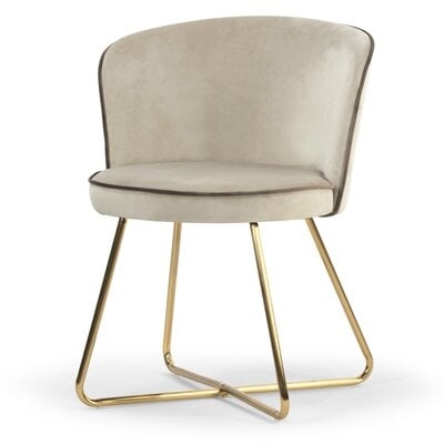 Set Of 2 Chulmleigh Beige Velvet Dining Chair With Contrasting Piping And Golden Metal Legs - Image 0