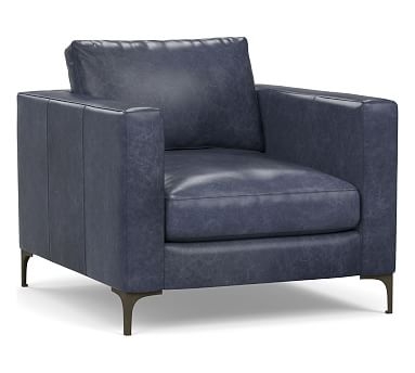 Jake Leather Armchair with Bronze Legs, Down Blend Wrapped Cushions, Statesville Indigo Blue - Image 2