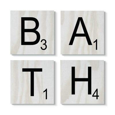 'Bath Scrabble Letters Bathroom Wood Texture Design' 4 Piece Textual Art Set on Canvas - Image 0