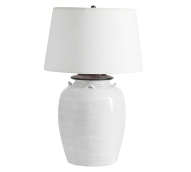 Courtney Ceramic 22" Table Lamp, Small Ivory Base with Small Tapered Gallery Shade, Sand - Image 3