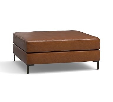 Jake Leather Sectional Ottoman with Bronze Legs, Down Blend Wrapped Cushions, Leather Statesville Caramel - Image 0