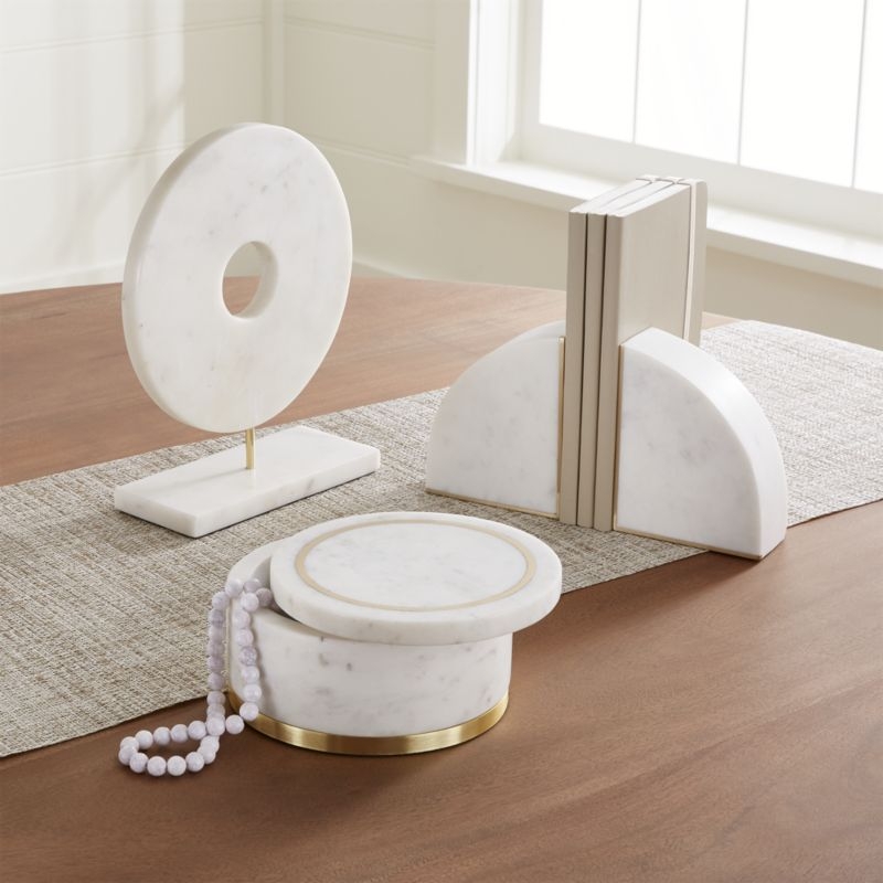 White Marble Circle on Stand - Image 1