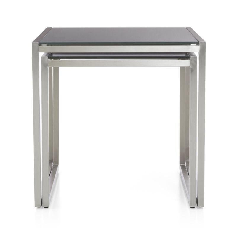Dune Outdoor Nesting Tables with Charcoal Painted Glass Set of Two - Image 1