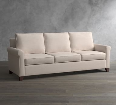 Cameron Roll Arm Upholstered Loveseat 63", Polyester Wrapped Cushions, Textured Twill Khaki - Image 1