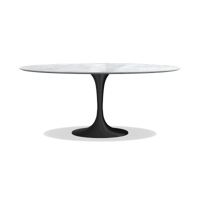 Tulip Pedestal Dining Table, Oval, Aged Bronze Base, Carrara Marble Top - Image 0