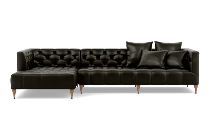 Ms. Chesterfield leather Chaise Sectional with Tobacco and White Oak with Antique Cap legs - Image 0