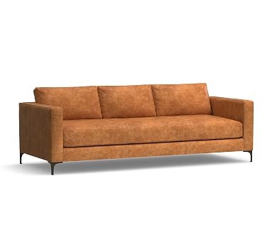 Jake Leather Grand Sofa 95.5" with Bronze Legs, Down Blend Wrapped Cushions, Statesville Caramel - Image 2