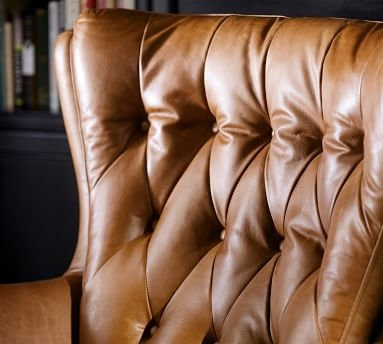 Wells Leather Swivel Armchair with Bronze Base, Polyester Wrapped Cushions, Statesville Molasses - Image 2