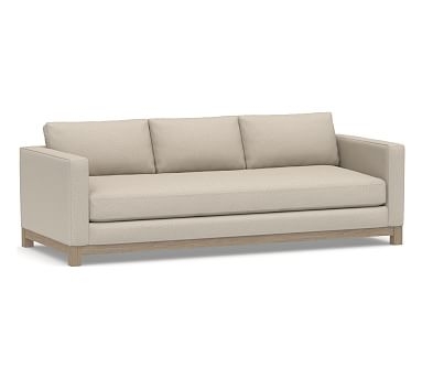 Jake Upholstered Grand Sofa 95" with Wood Legs, Polyester Wrapped Cushions, Performance Chateau Basketweave Oatmeal - Image 0