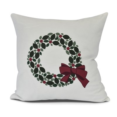 Holly Wreath Floral Print Outdoor Throw Pillow - Image 0
