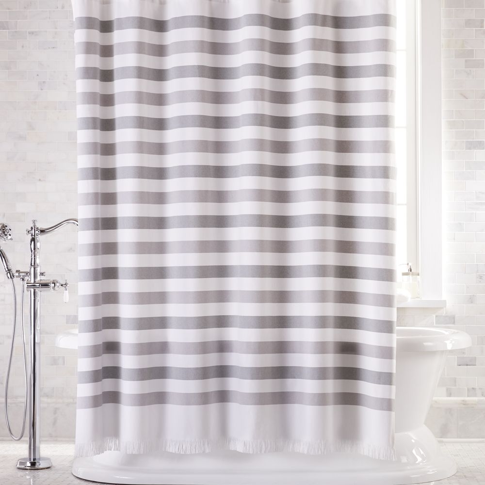 Cedros Grey Stripe Fringe Shower Curtain - Image 0