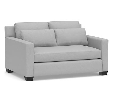 York Square Arm Upholstered Deep Seat Loveseat 60" with Bench Cushion, Down Blend Wrapped Cushions, Brushed Crossweave Light Gray - Image 0