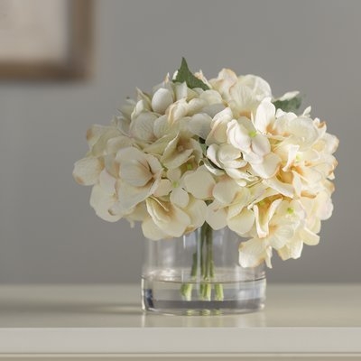 Hydrangea Floral Arrangement in Glass Vase - Image 0