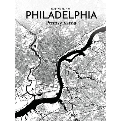 'Philadelphia City Map' Graphic Art Print Poster in Ink - Image 0