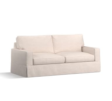 PB Comfort Square Arm Slipcovered Sleeper Sofa, Box Edge Polyester Wrapped Cushions, Sunbrella(R) Performance Slub Tweed White - Image 1