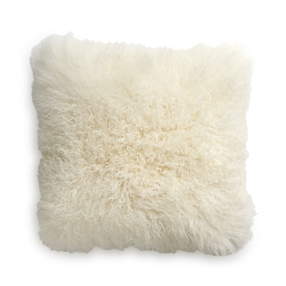 Pelliccia 23"x23" Ivory Mongolian Sheepskin Throw Pillow Cover - Image 0