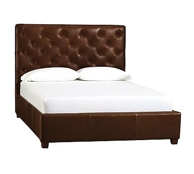 Lorraine Low Leather Bed, Queen, Hickory - Image 0