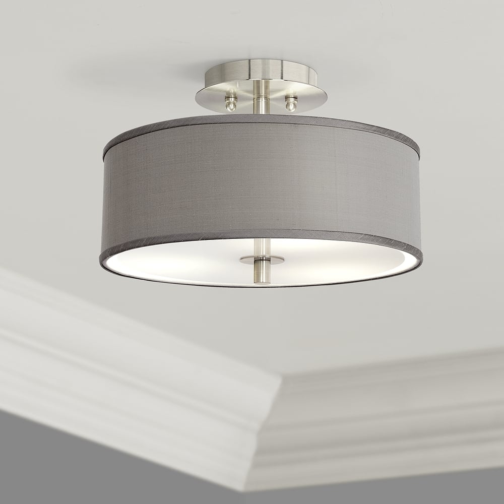 Possini Euro Gray Faux Silk 14" Wide Ceiling Light - Image 0