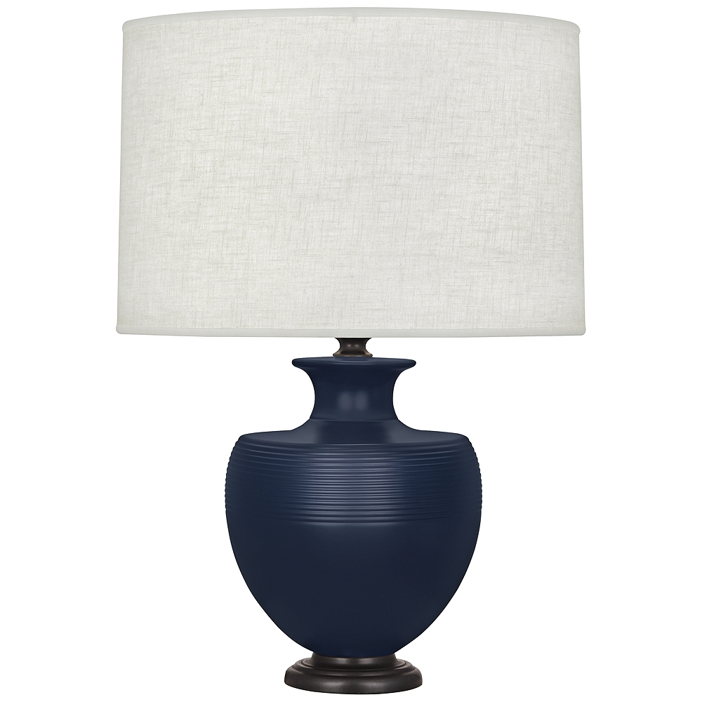 Atlas Matte Midnight Blue and Patina Bronze Table Lamp - Style # 35G21 - Image 0