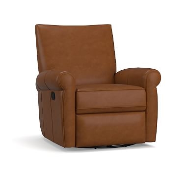 Grayson Leather Swivel Recliner, Polyester Wrapped Cushions, Vintage Cocoa - Image 1
